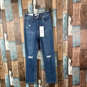 Vanilla Star Women's Medium Blue Distressed Straight Jeans